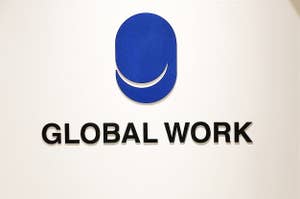 Logo of "GLOBAL WORK" with a blue circle and curved line resembling a smiling face above the text