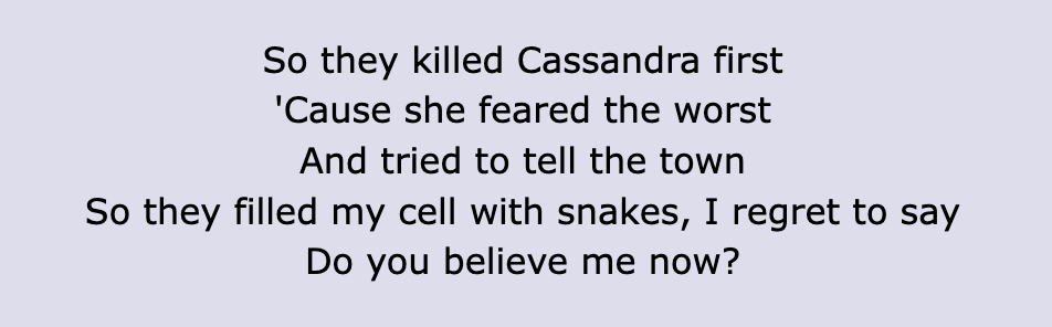 Lyrics from Cassandra