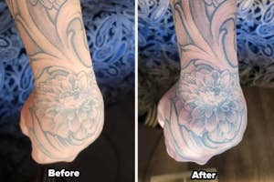 a before and after for a tattoo after care balm