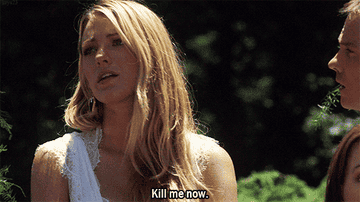 Woman expresses exasperation, caption reads &quot;Kill me now.&quot; From a TV show scene