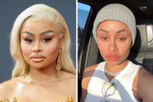 Blac Chyna poses on the red carpet vs Blac Chyna records herself in a car