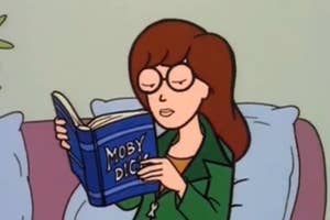 Animated character Daria Morgendorffer reads a book titled "Moby Dick."