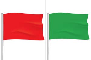 On the left, a red flag, and on the right, a green flag