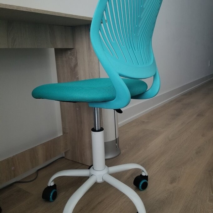 Ergonomic office chair with a mesh backrest and padded seat displayed in a room
