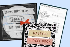 Summarized expense tracking and budgeting with graphical representation and text "HALEY'S BUDGET BOOK."