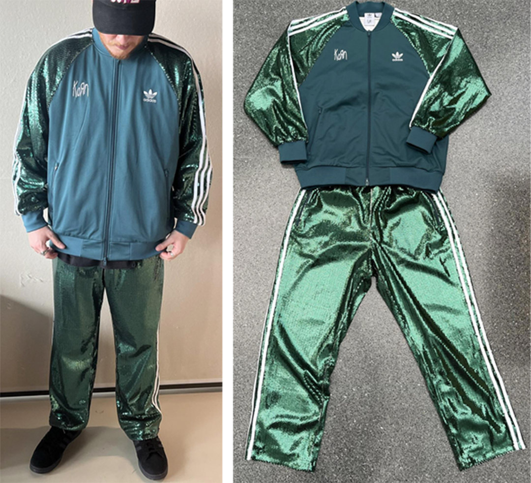 Korn Adidas sequined tracksuit green