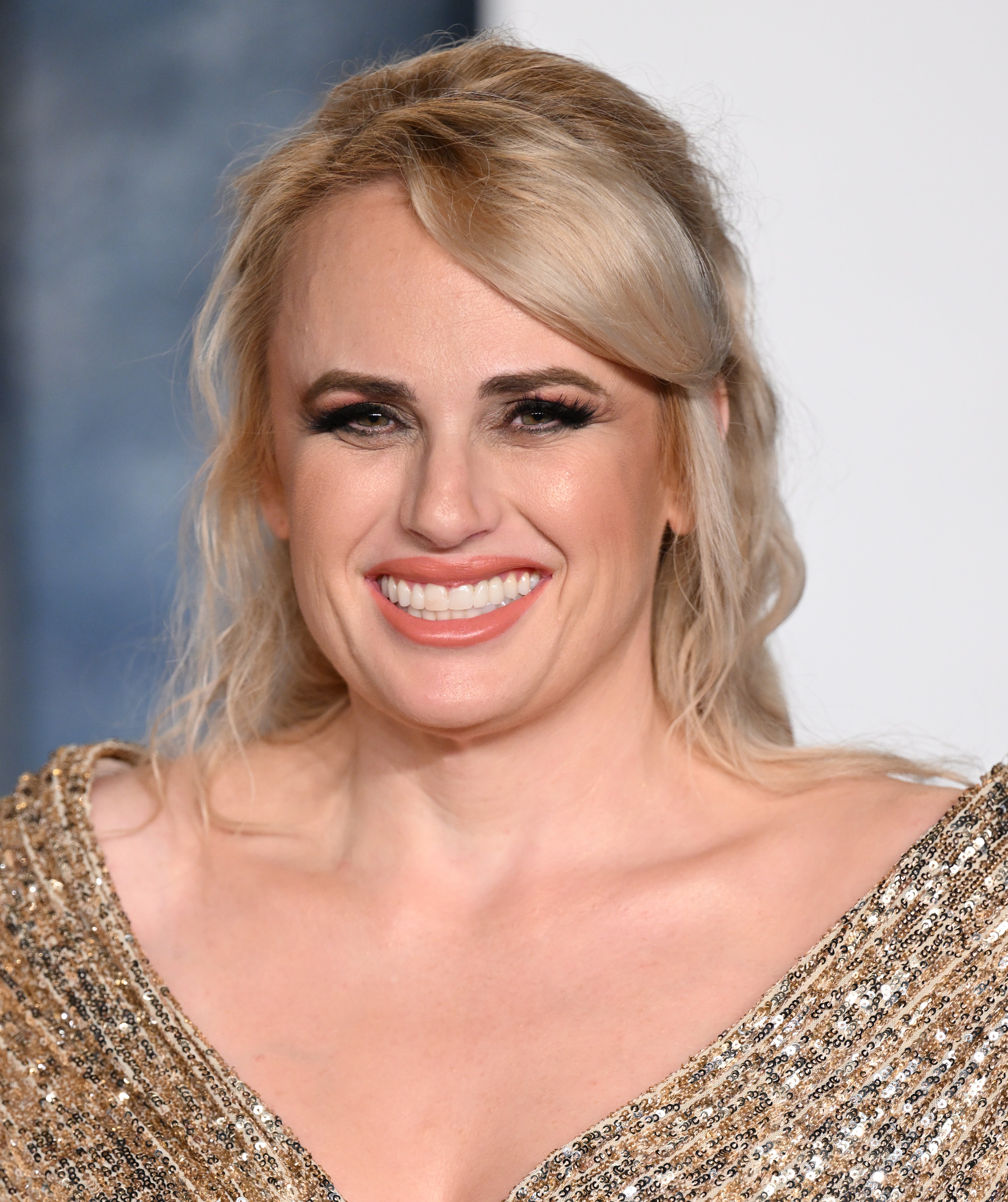 Rebel Wilson in a glittery dress with a V-neckline