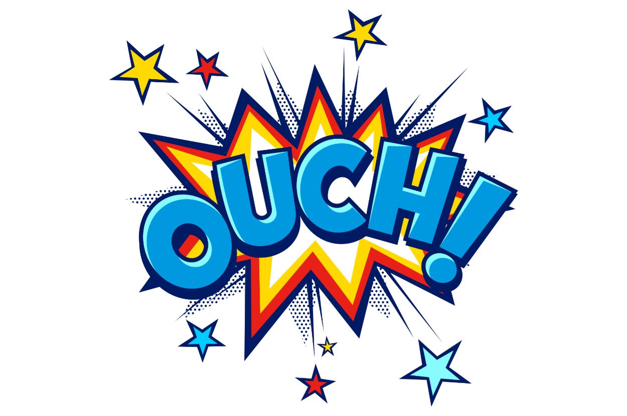 Comic book style explosion with the word &quot;OUCH!&quot; in the center, surrounded by stars