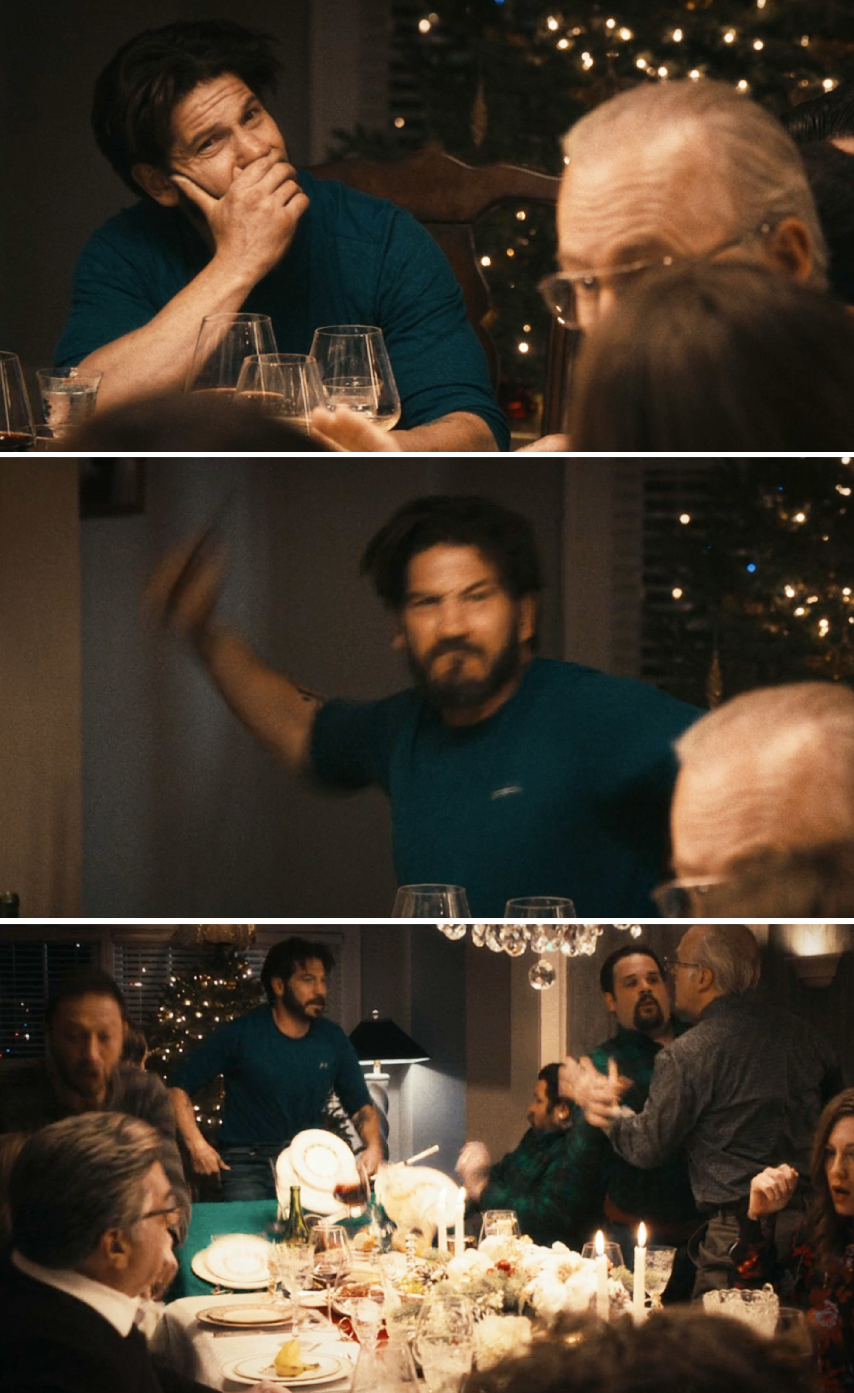 Mikey throwing a fork at Christmas dinner and then flipping a table