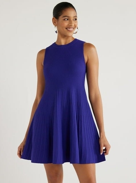 model in the purple dress