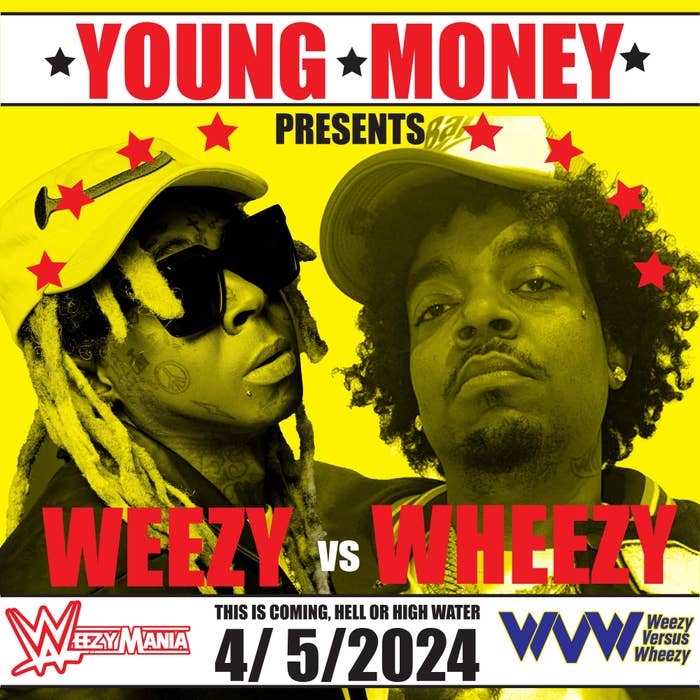 Promotional poster for Young Money presents Weezy vs. Wheezy, with event details and two performers&#x27; artistic depictions