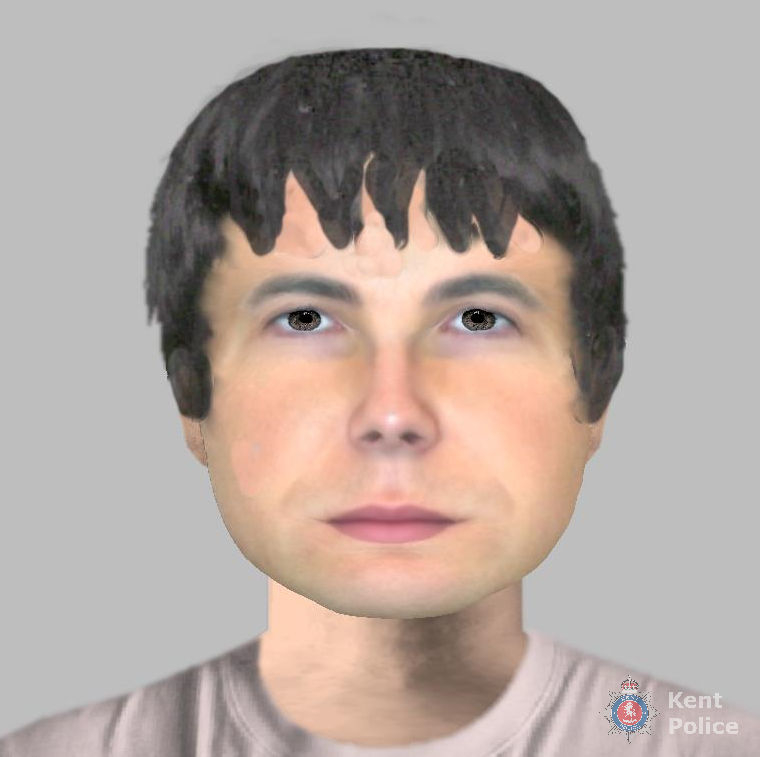 Digital composite image of a male suspect&#x27;s face provided by law enforcement