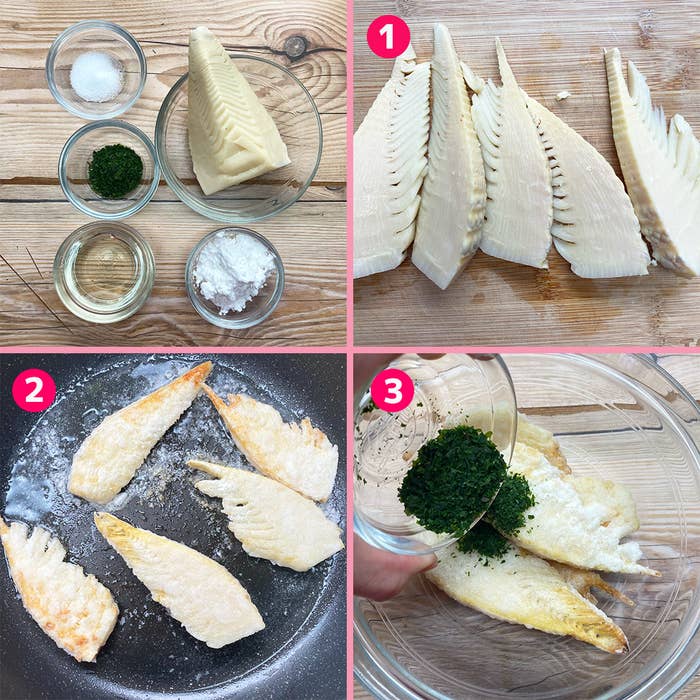 料理の手順を示す4枚の写真。