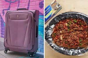 a suitcase and crock pot liners