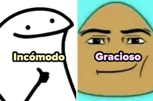 Meme con dos dibujos simples: a la izquierda, figura titulada "Incómodo", a la derecha, figura sonriente titulada "Gracioso"