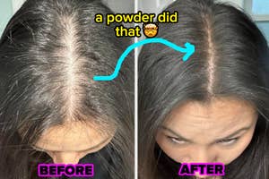 a reviewer's part with thinning hair and after it looks much fuller "a powder did that"