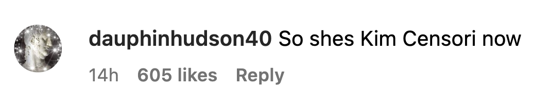 Comment on a social media post with a username and a pun involving Kim Kardashian&#x27;s name