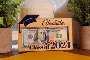 Personalized graduation money-holder card with the name "Alexander" and Class of 2024 on display