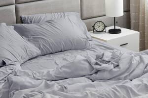 gray blue bed sheets
