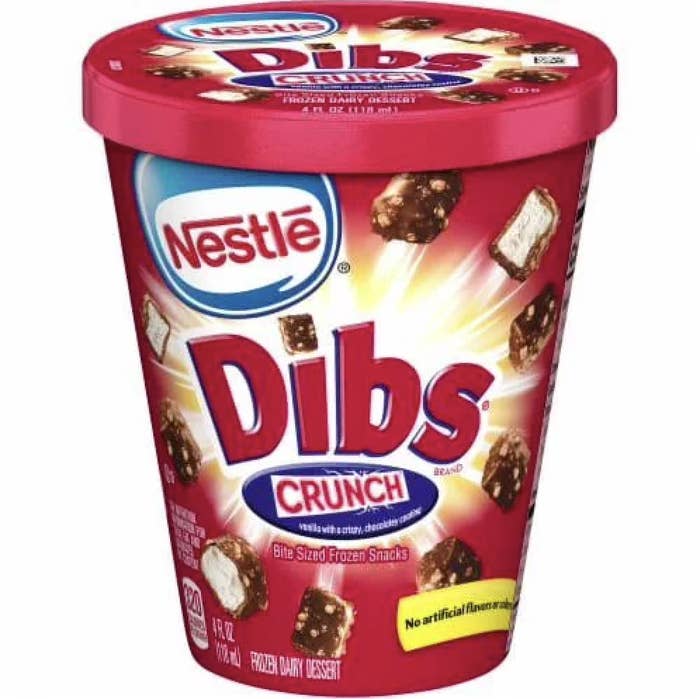 A Nestlé Dibs ice cream container showing bite-sized frozen snacks