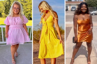 Reviewers wearing the various dresses