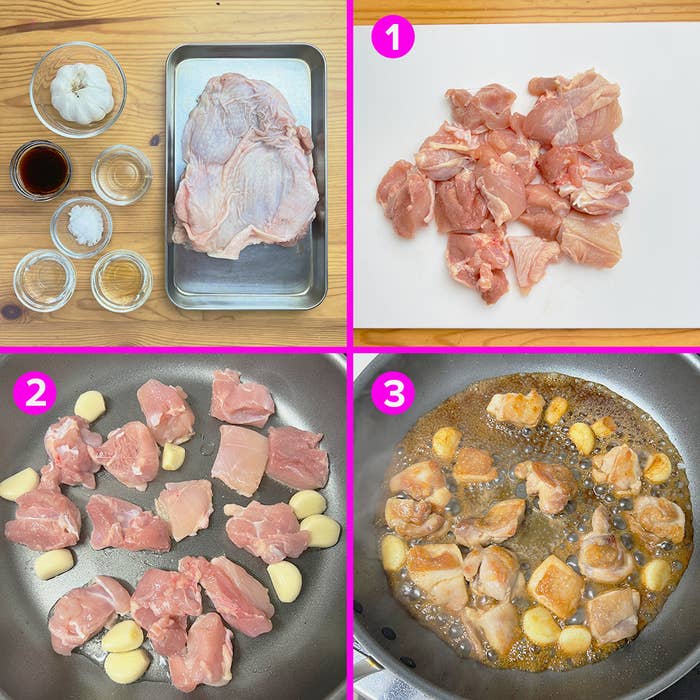 調理途中の肉料理の4段階を表示する画像です。