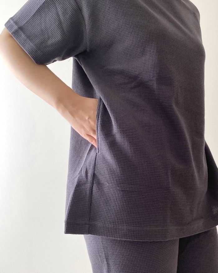 GU（ジーユー）のおすすめファッションアイテム「ワッフルラウンジバイカーショーツセット（半袖）+E」