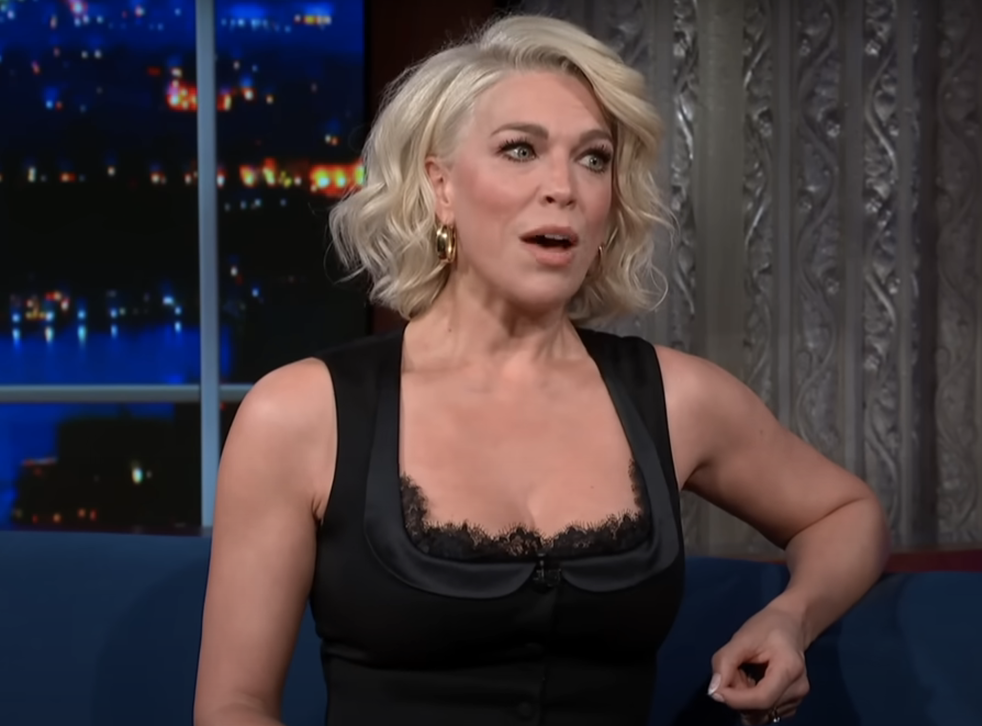 Hannah Waddingham on the late show with Stephen Colbert