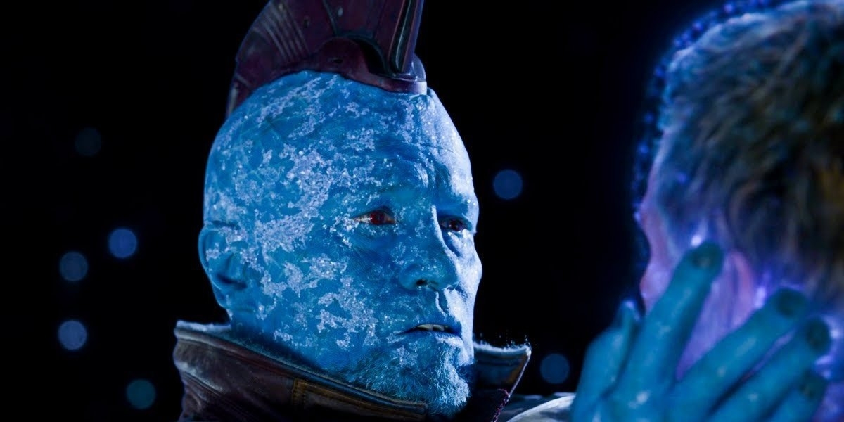Close-up of Yondu, a character from Guardians of the Galaxy, with a serious expression