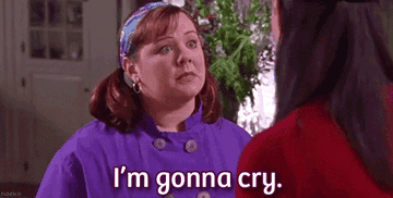 Two women having an emotional conversation; one says "I'm gonna cry."