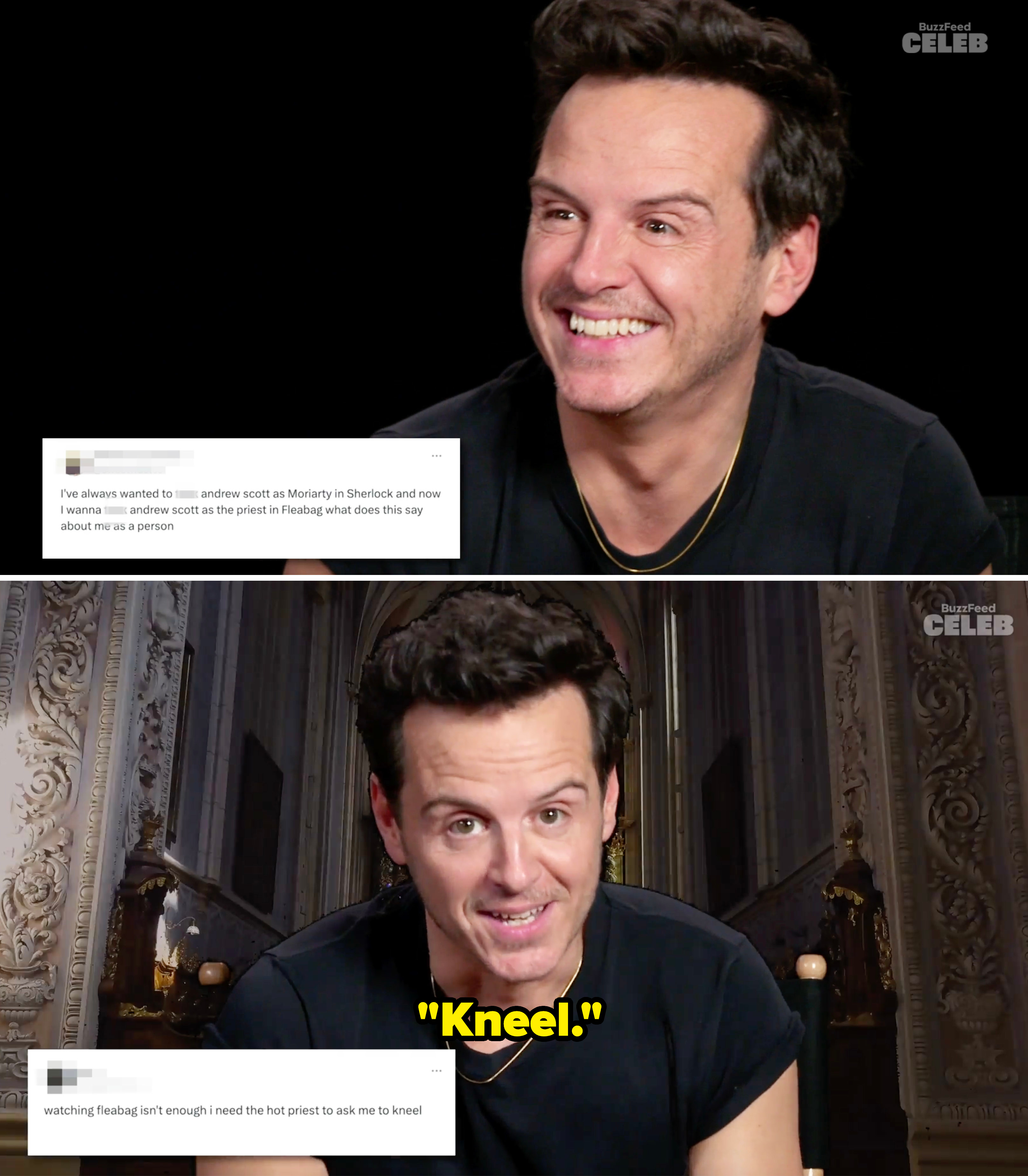 Andrew Scott saying &quot;Kneel,&quot; after reading a thirst tweet about the Priest from Fleabag