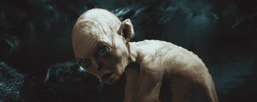 Gollum from &quot;The Lord of the Rings&quot; looking intensely with wide eyes