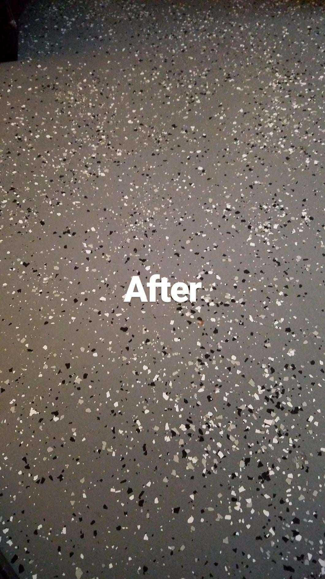 same reviewer's floor after using the concrete paint with floor looking much cleaner and sleeker now