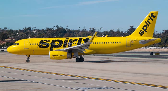 A Spirit Airlines plane on the tarmac