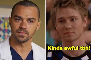 Split image: left, character Dr. Jackson Avery from TV show; right, character Chad Danforth from movie with text "Kinda awful tbh!"