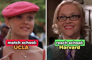 Elle Woods's match school is UCLA, and her reach school is Harvard