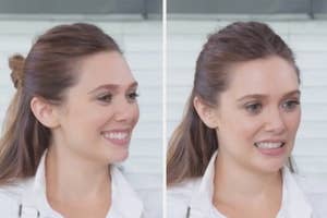 Woman with updo hair speaking and smiling
