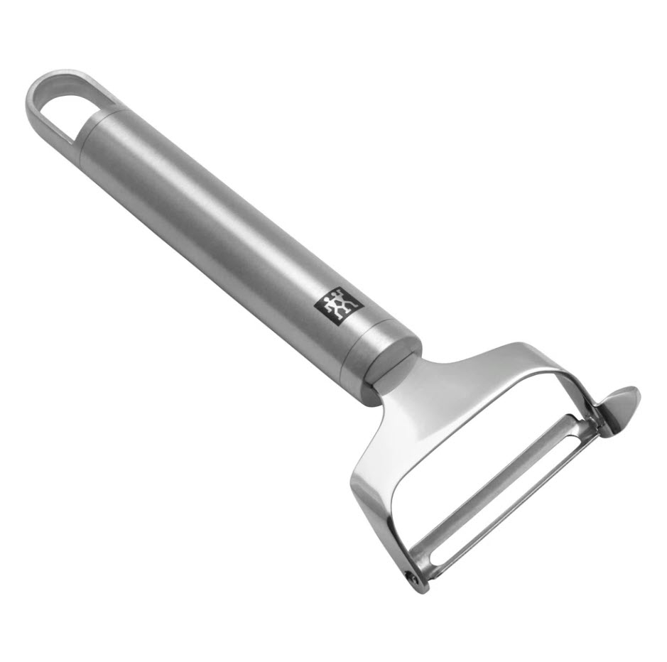 Stainless steel peeler with a looped handle for grip