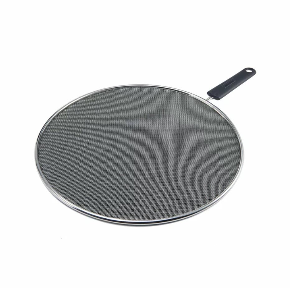 Mesh splatter screen for pans with a handle, isolated on a white background