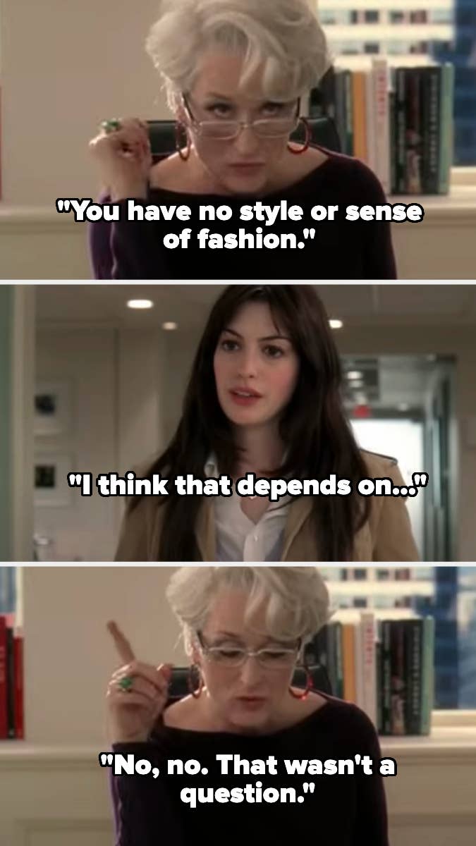 Miranda Priestly scorns Andy Sachs&#x27; fashion sense in &#x27;The Devil Wears Prada&#x27;