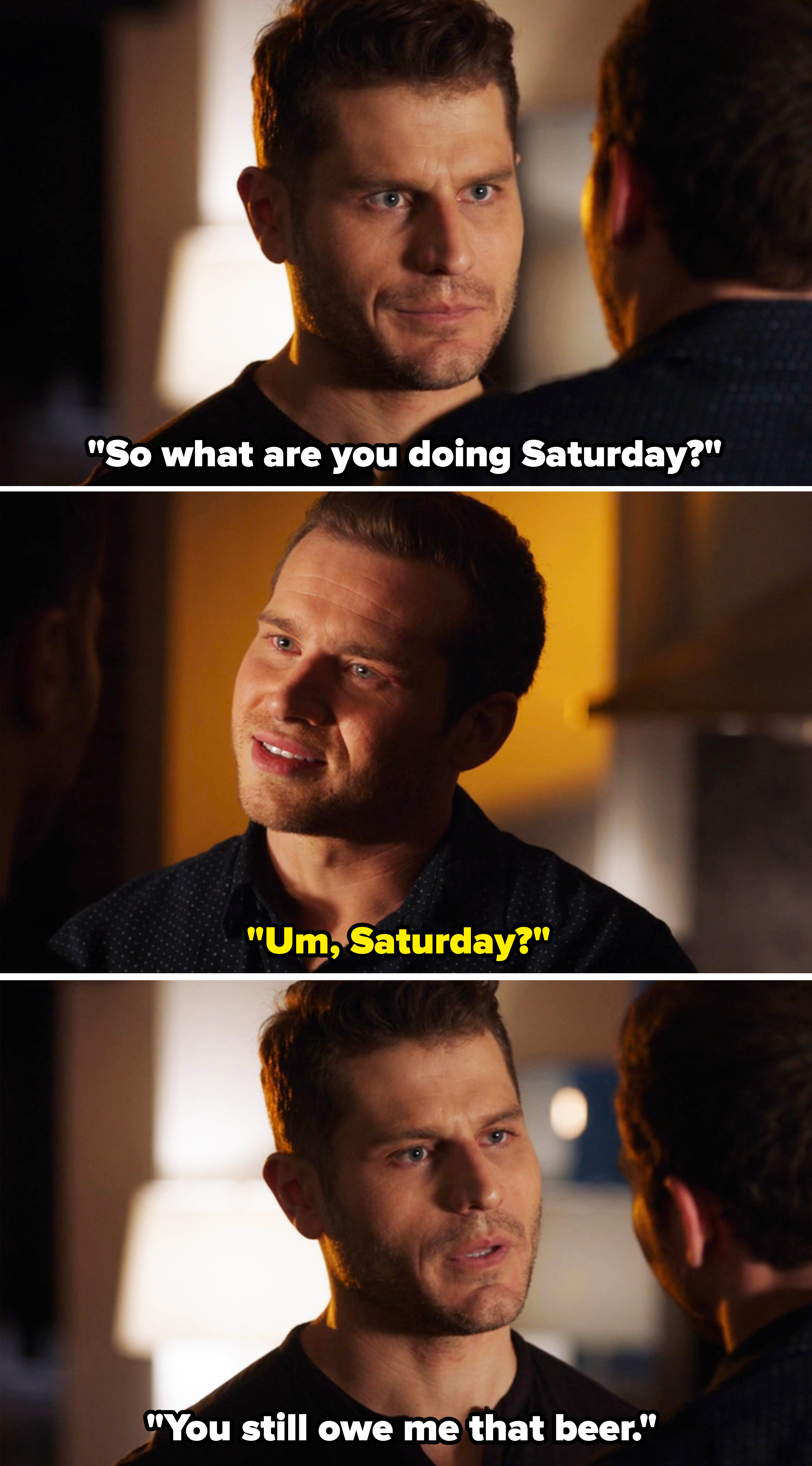 Tommy asking Buck if he's free on Saturday