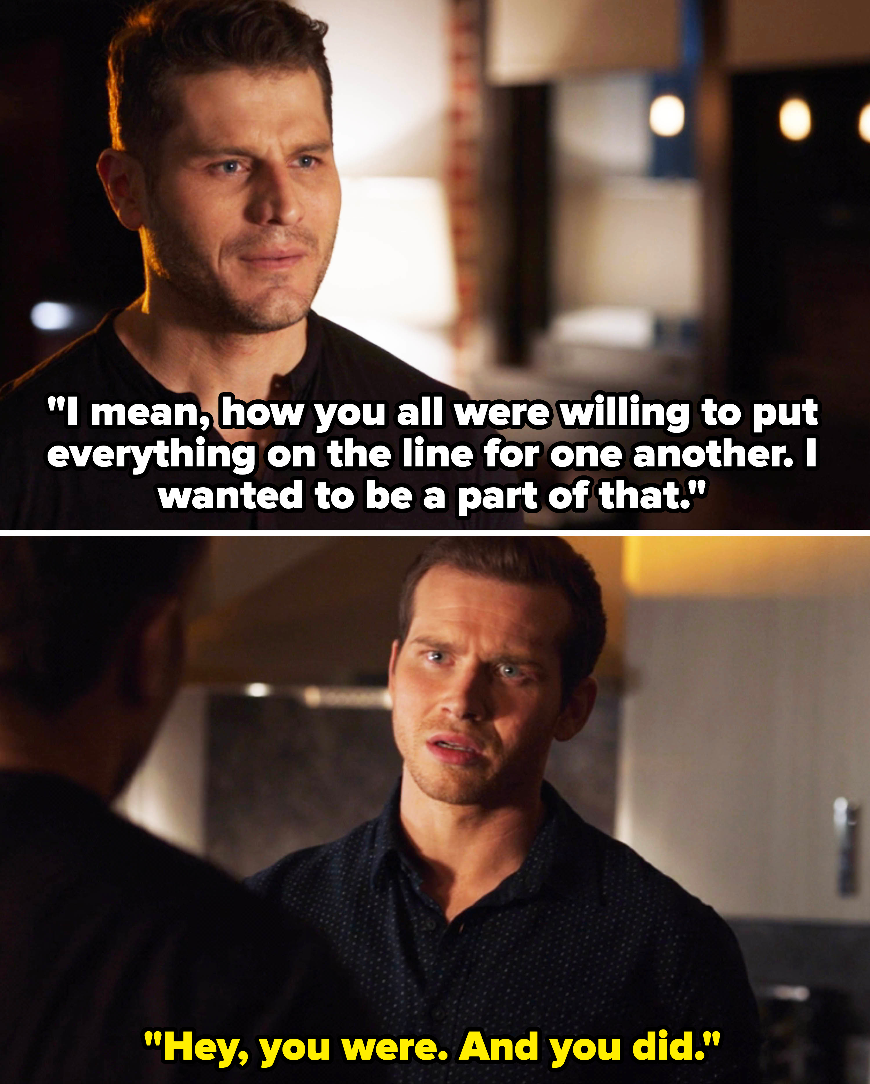 Tommy telling Buck that he loves how the 118 helps each other and he wanted to be part of that, with Buck assuring him that he is