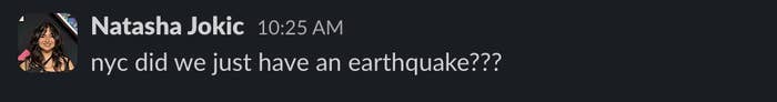 Text message from Natasha Jokic asking if an earthquake just occurred in NYC