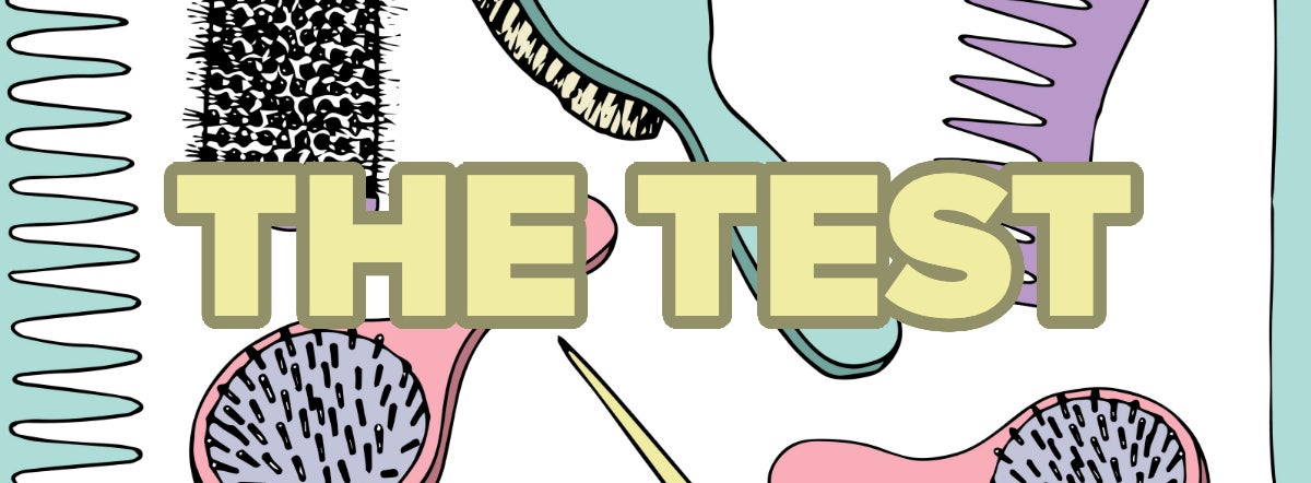 Image featuring an array of illustrated hairbrushes with text "THE TEST"