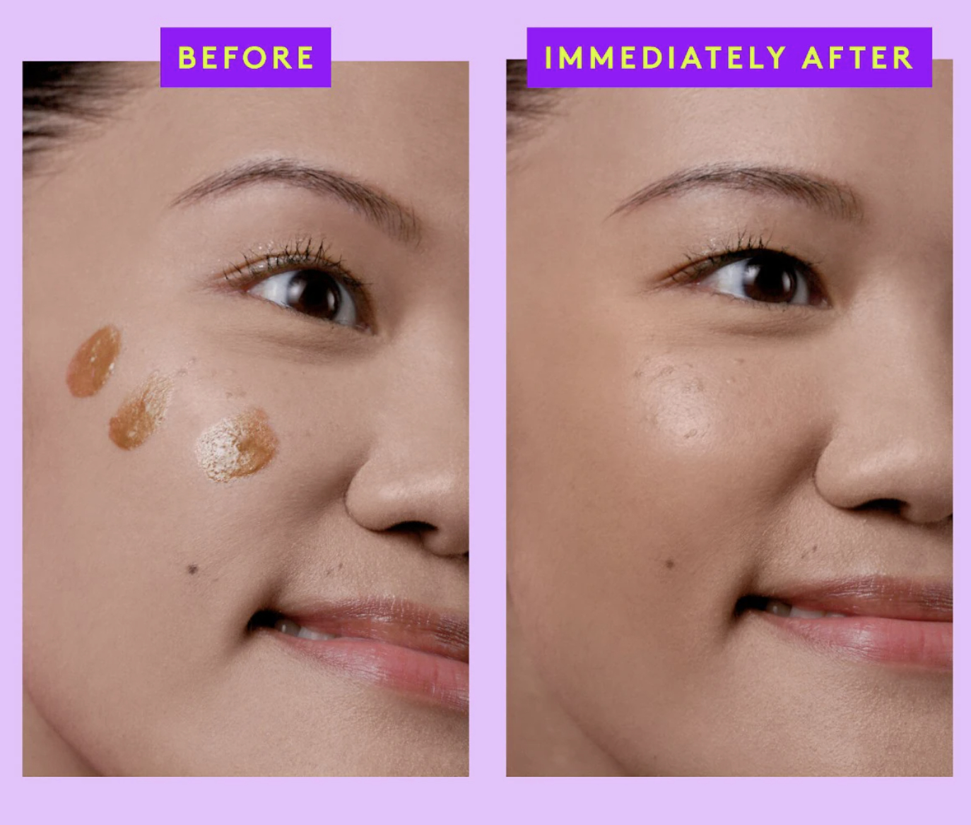 Comparison of a person&#x27;s face before and after bronzing drops