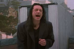 Tommy Wiseau yelling as Johnny in The Room