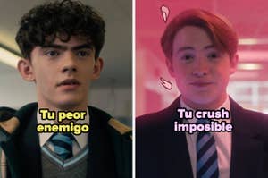 Meme con dos fotos de personajes de series adolescentes y textos "Tu peor enemigo" y "Tu crush imposible"
