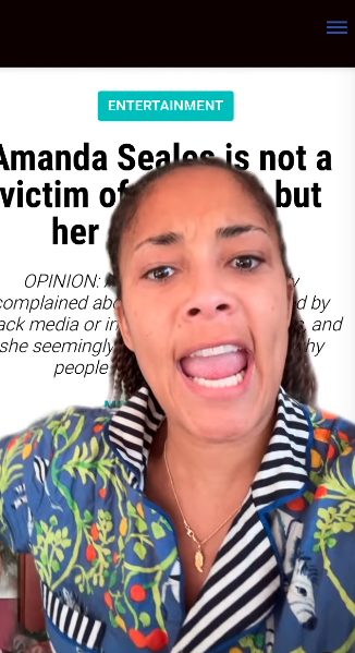 Amanda Seales expression of alarm, headline &quot;Amanda Seales is not a HON.&quot; No explicit description of color or text