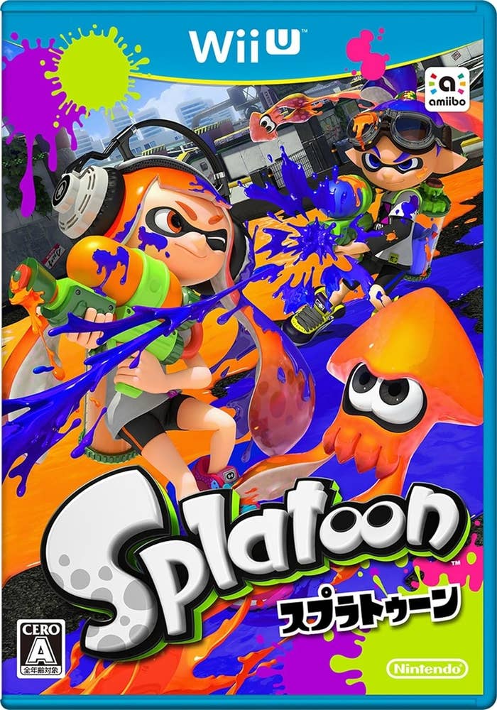 Wii Uのゲーム「Splatoon」のカバー。イカのキャラクターがインクを撃っている。