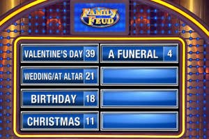 Family Feud game board displaying survey responses to an unseen question